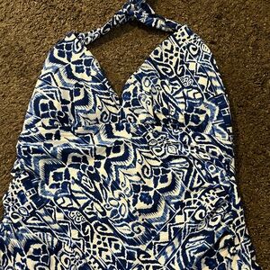 Lauren Ralph Lauren Blue and White Printed tankini